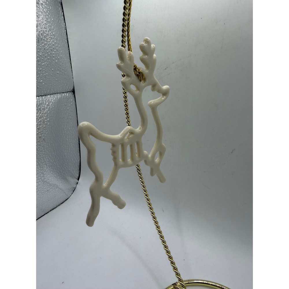 Lenox Ivory Porcelain Reindeer Christmas Ornament Gold Cord Cream Fine‎ China